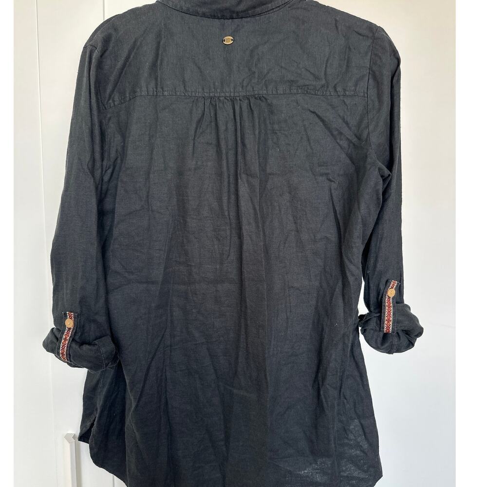 Sherpa Women's Black Hemp Blend Button-Up Roll Tab Sleeve Tunic Top, Size L, EUC - Picture 7 of 7